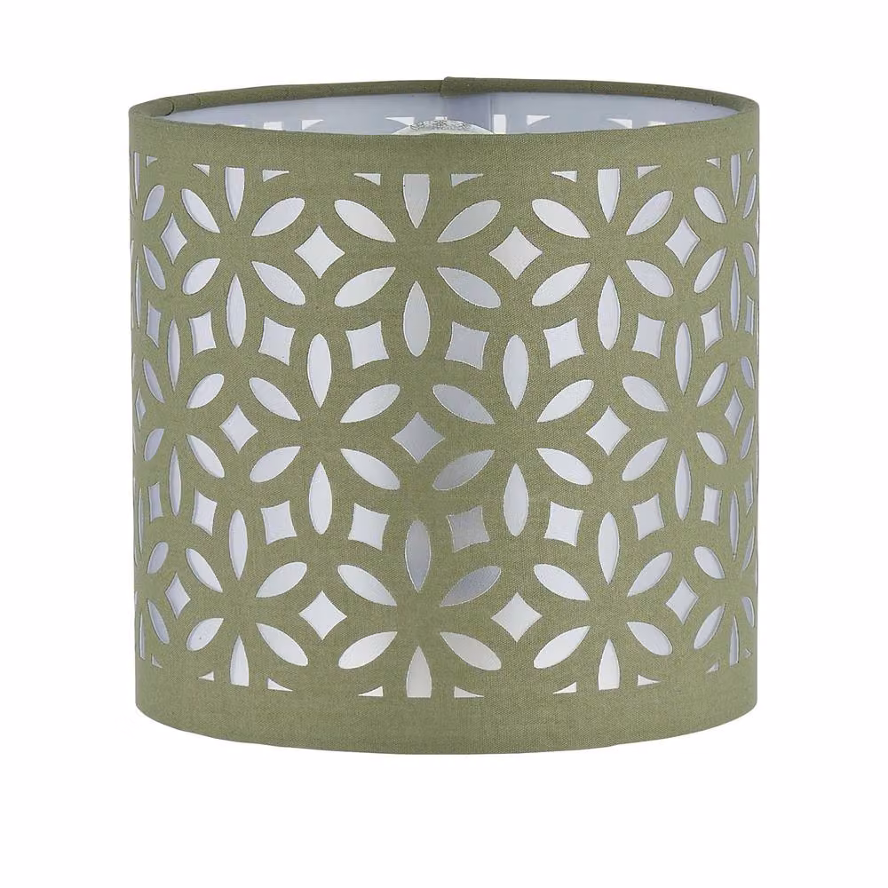 First Choice Lighting Set of 2 Green Fabric Cylinder Table Lamp Shades, Diameter: 15.5 cm – 2