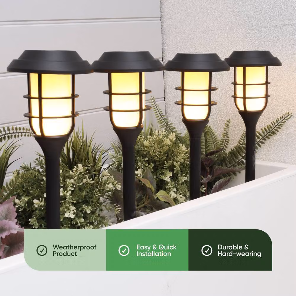 Gardenwize Pack of 4 Solar Flaming LED Stake Lights in Black – 2