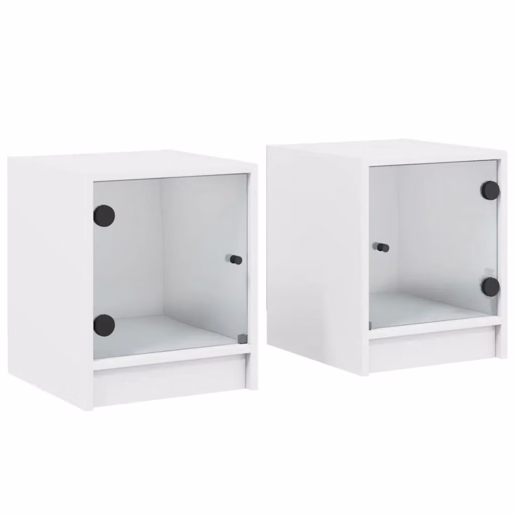Berkfield Home Set of 2 White Bedside Cabinets with Glass Doors, W/D/H: 35 x 37 x 42 cm – 2