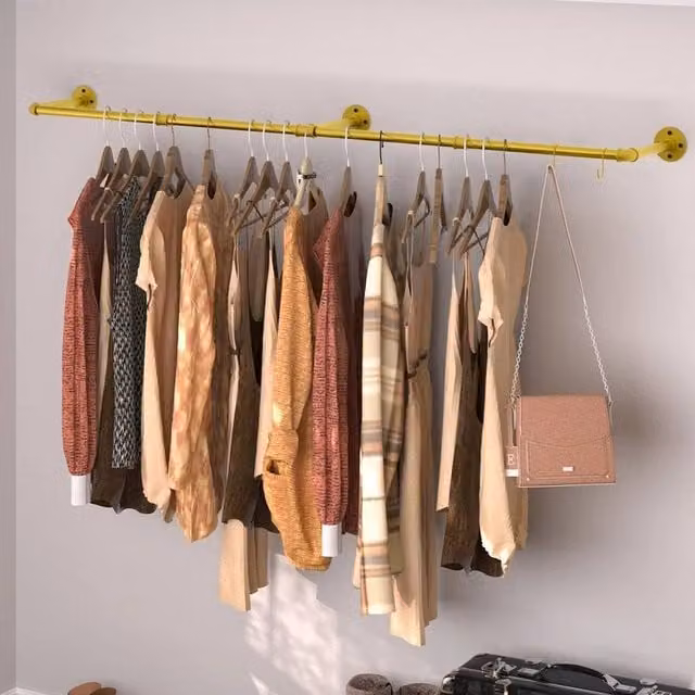 NESTLUNE Gold Wisfor Adjustable Industrial Pipe Clothes Rail, W/D/H: 100 x 15 x 15 cm