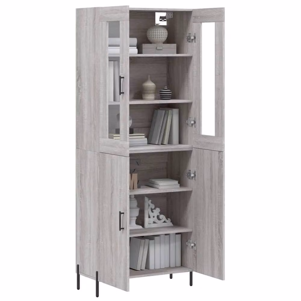 Berkfield Home Grey Sonoma Highboard with Glass Doors, W/D/H: 69.5 x 34 x 180 cm – 2