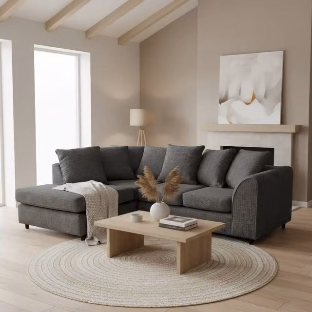 Abakus Direct Jumbo Chenille L-Shaped Corner Sofa with Left Hand Facing Chaise in Black