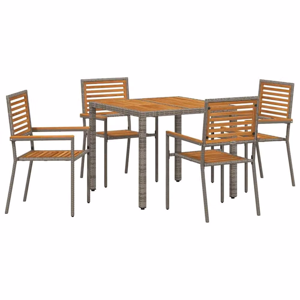 Berkfield Home 5 Piece Grey Poly Rattan and Acacia Wood Garden Dining Set – 2