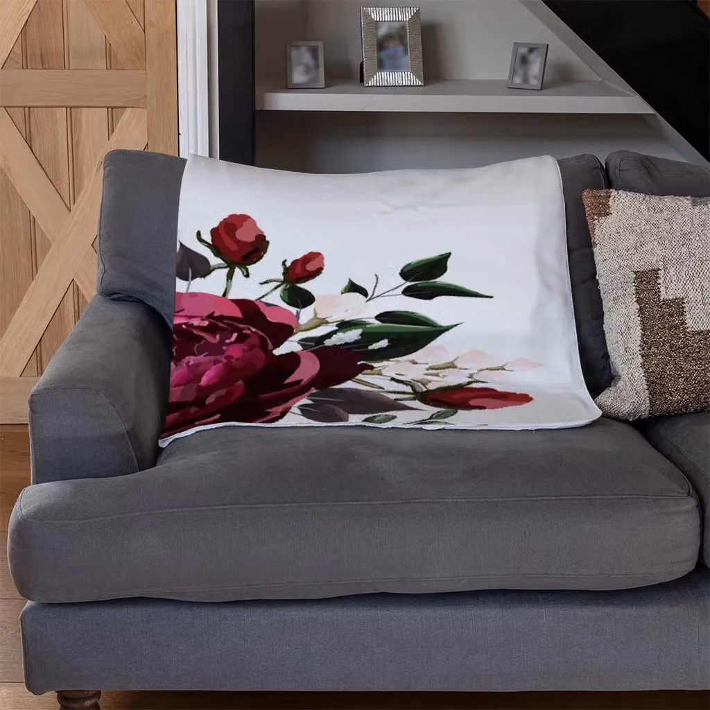 Benjamin Tate Design Open Roses Floral Fleece Blanket in Red and Beige, W/D/H: 120 x 150 cm – 3