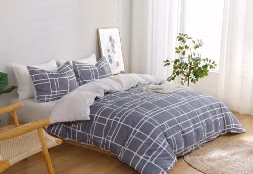 Pamposh Single Reversible Duvet Cover and Pillowcase Set in Grey and White, Premium Brushed Microfibre, W/D/H: 135 x 200 cm – 2