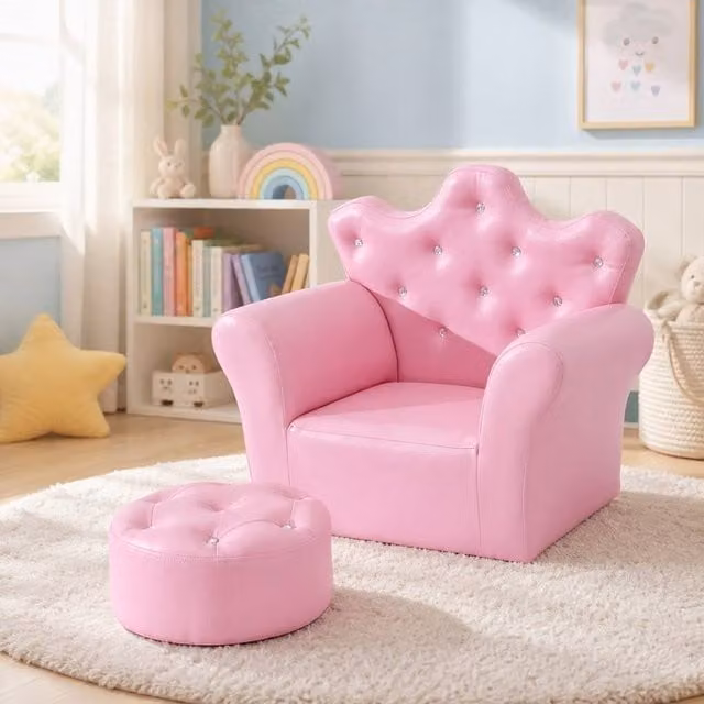 STILVORA Children's Armchair with Footstool, Pink