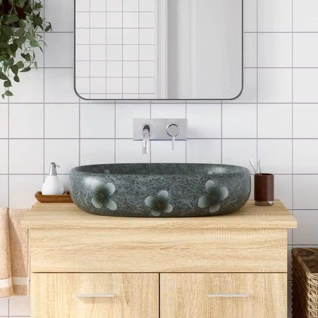 Berkfield Home Blue Oval Ceramic Countertop Basin W: 59 cm, D: 40 cm, H: 14 cm – 1