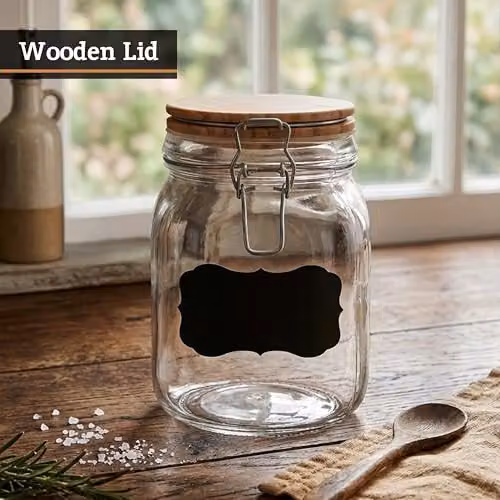 Orsina Airtight Glass Storage Jar with Wood Lid in Transparent, Black or Brown – 4