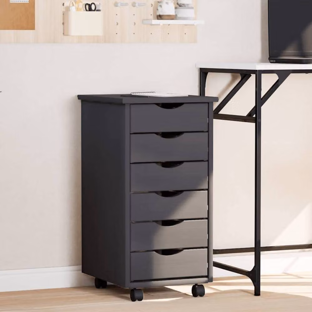 Berkfield Home MOSS Rolling Cabinet with Drawers in Dark Grey Solid Pine Wood – 2