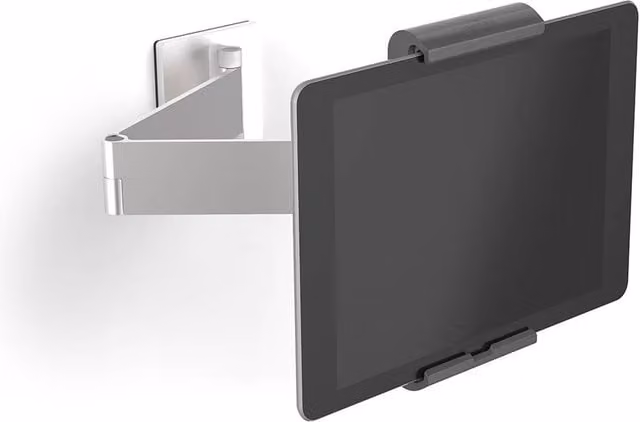 Durable Aluminium Tablet Wall Arm Mount with Lockable Rotatable Holder in Silver