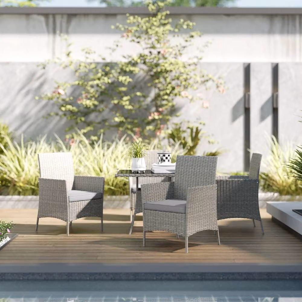 ERGOVEXA Five-Piece Polyrattan Garden Dining Set with Glass Table in Grey – 3