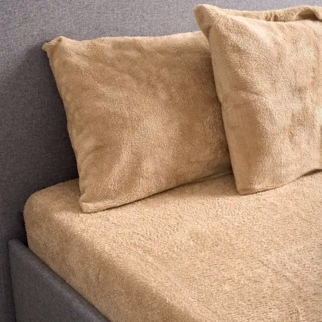 Bravich LTD Beige Teddy Fleece Fitted Sheet, Single, W/D/H: 90 x 190 cm