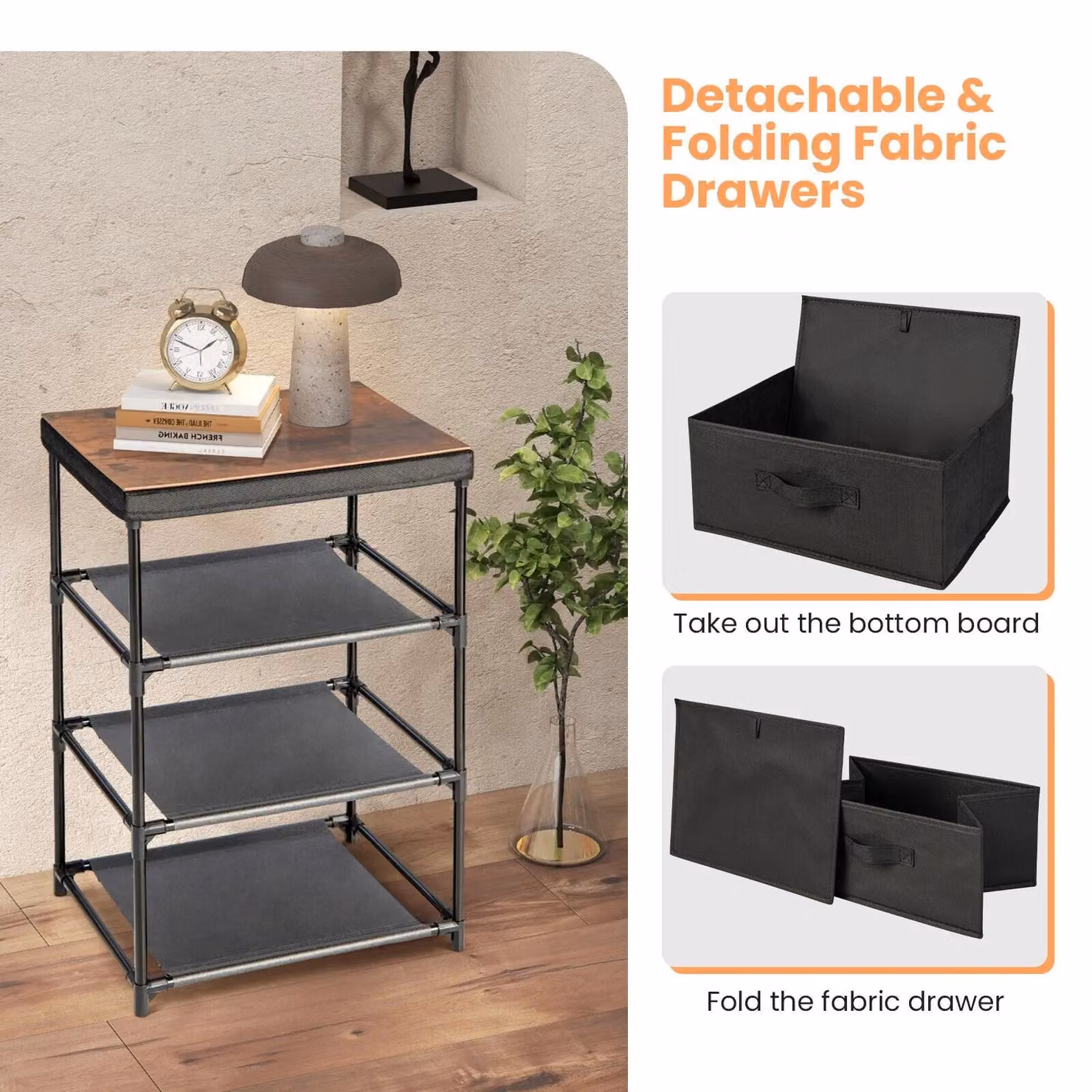 Costway 3-Tier Fabric Dresser Chest of Drawers with 3 Drawers in Black – 4