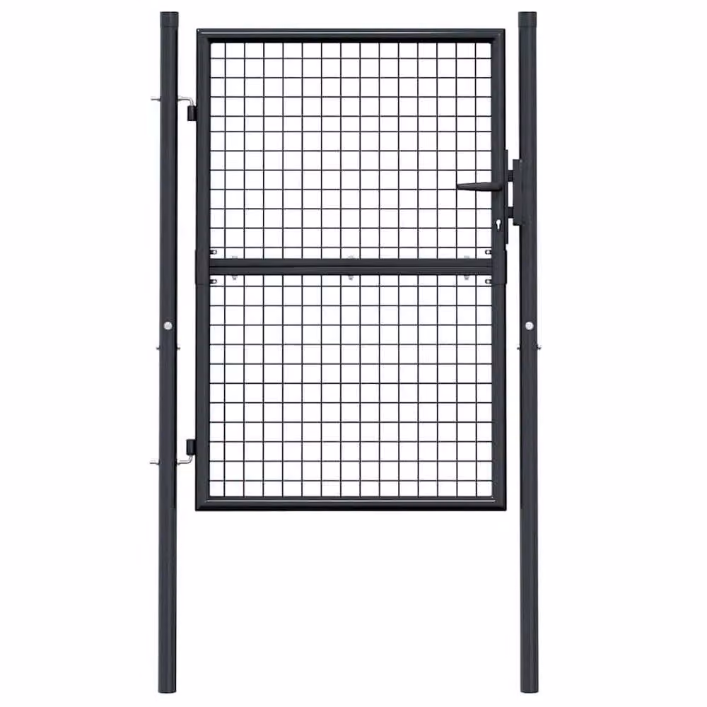 Berkfield Home Grey Galvanised Steel Mesh Single Swing Garden Gate, W: 100 cm, H: 175 cm – 3