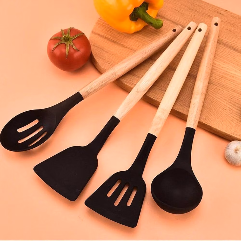 PAWNORA 38 Piece Heat Resistant Silicone and Wood Kitchen Utensils Set with Holder in Black – 4