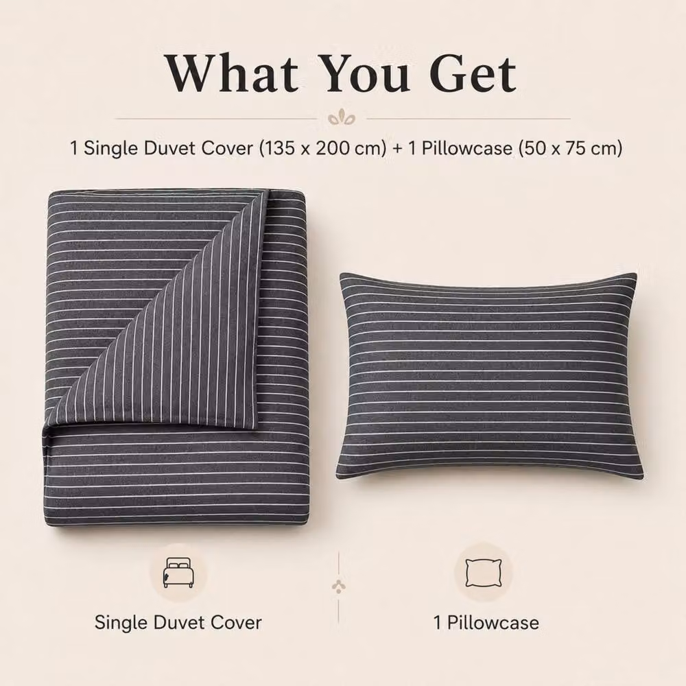 Lazzaro Home Feel the Difference Reversible Striped Double Brushed Microfibre Duvet Cover Set in Charcoal Grey, W: 180 cm x H: 200 cm – 6