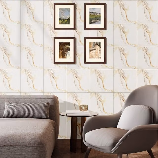 Livingandhome Set of 10 Calacatta White Marble PVC Adhesive Wall Stickers