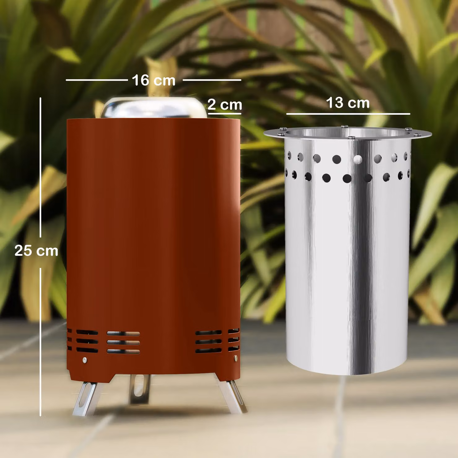 OUTSUNNY Stainless Steel Smokeless Wood Burning Firepit in Red – 3