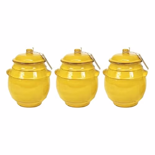 Verano Spanish Ceramics Selena Fully Dipped Ceramic Storage Jar Set of 3 with Lids, Yellow, Height: 15 cm