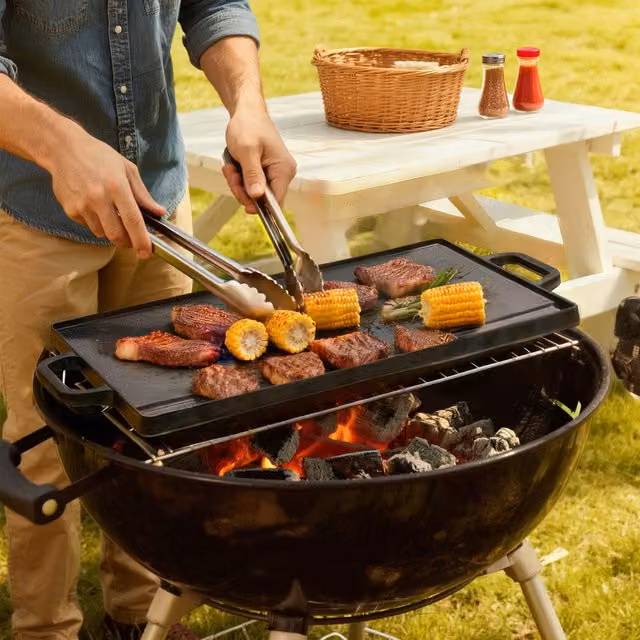 Toque Reversible Non-Stick Cast Iron Griddle Plate, Black