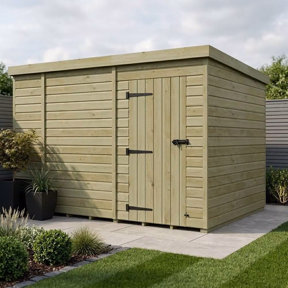 Buttercup Farm Brown Timber Pent Garden Shed with Single Door, W: 305 cm, D: 274 cm, H: 210 cm – 2