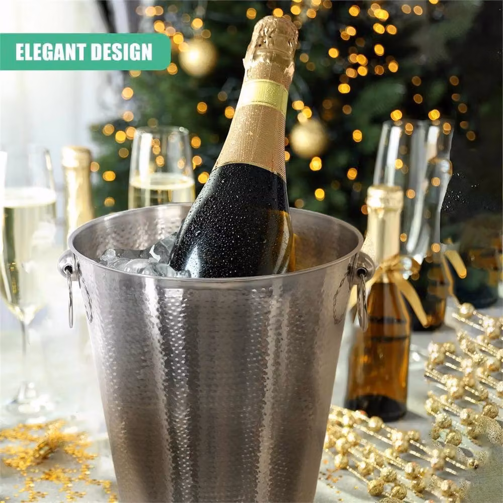Nordara Stainless Steel Hammered Ice Bucket with Handles in Silver, 1000ml – 5