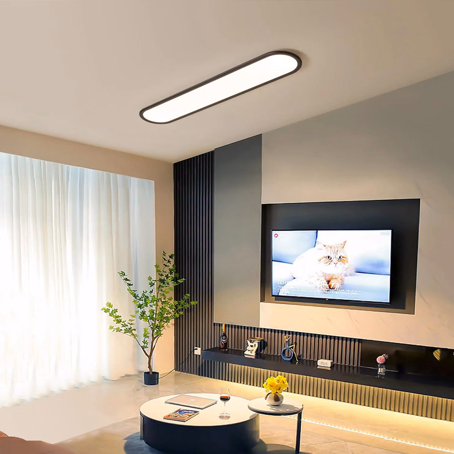 Garwarm Modern Full Spectrum LED Linear Ceiling Light, 36W, Black, W: 70 cm – 4