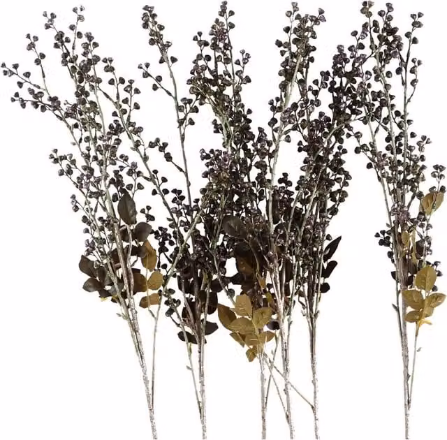Leaf Design UK Pack of Six Purple Berry Stems with Organic Textile Leaf Design