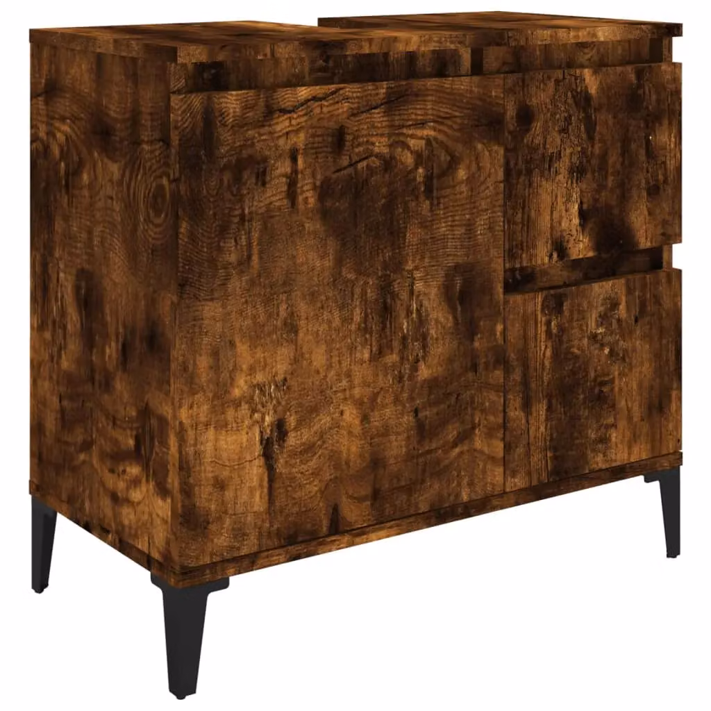 Berkfield Home Smoked Oak Bathroom Cabinet in Brown, W: 65 cm, D: 33 cm, H: 60 cm – 1