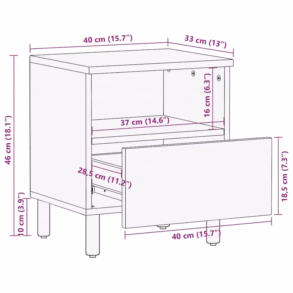 Berkfield Home Brown Mango Wood Bedside Cabinet W/D/H: 40 x 33 x 46 cm – 7