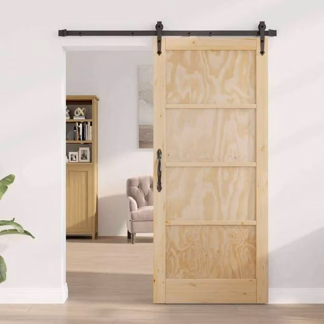 Berkfield Home Orkdal Rustic Solid Wood Pine Sliding Door with Hardware Set in Beige – 1