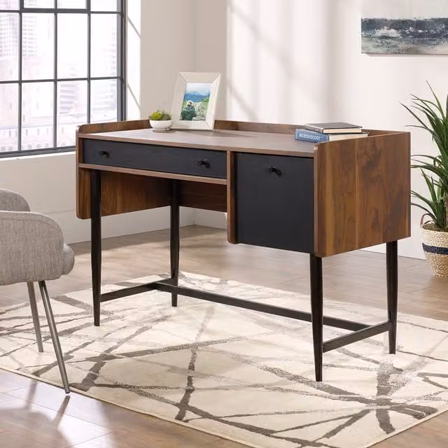 Teknik Hampstead Park Compact Writing Desk in Grand Walnut and Black