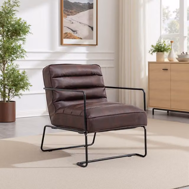 Livingandhome Modern Brown PU Leather Armchair with Metal Frame