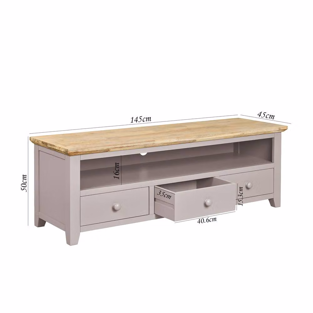 Statement Furniture Florence Large TV Stand with 3 Drawers and Shelf in Beige, W145 x D45 x H50 cm – 2