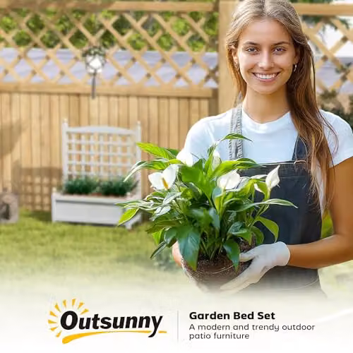 Outsunny Wooden Raised Garden Bed with Trellis, Grey, W: 64 cm, D: 28 cm, H: 75 cm – 5