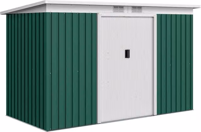 Outsunny Deep Green Corrugated Metal Garden Storage Shed with Foundation and Ventilation – 1
