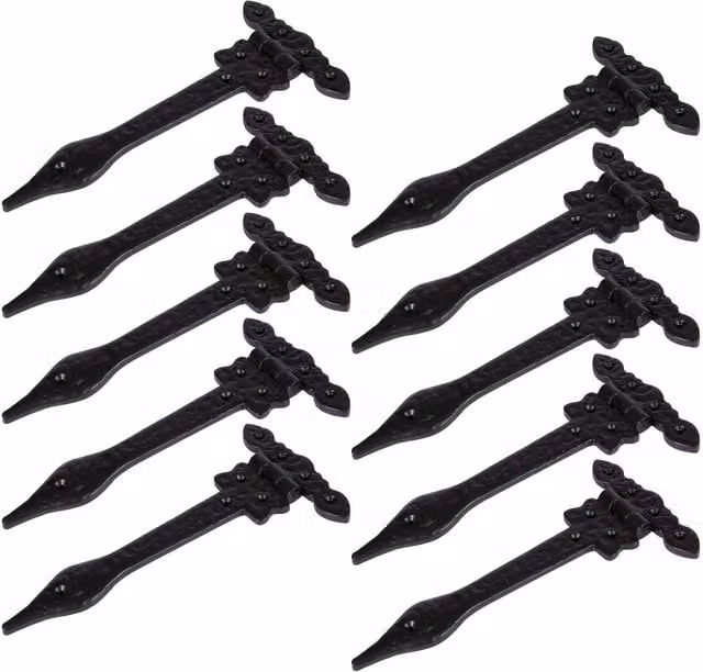 Hammer and Tongs Ornate Iron T-Hinge in Matt Black, Pack of 10, Width: 23.0 cm