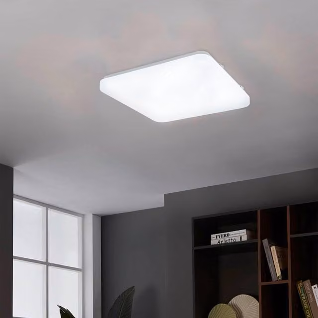 Eglo Frania-S LED Ceiling Light, Square White Metal and Plastic Flush Light with Crystal Effect, Diameter: 28 cm