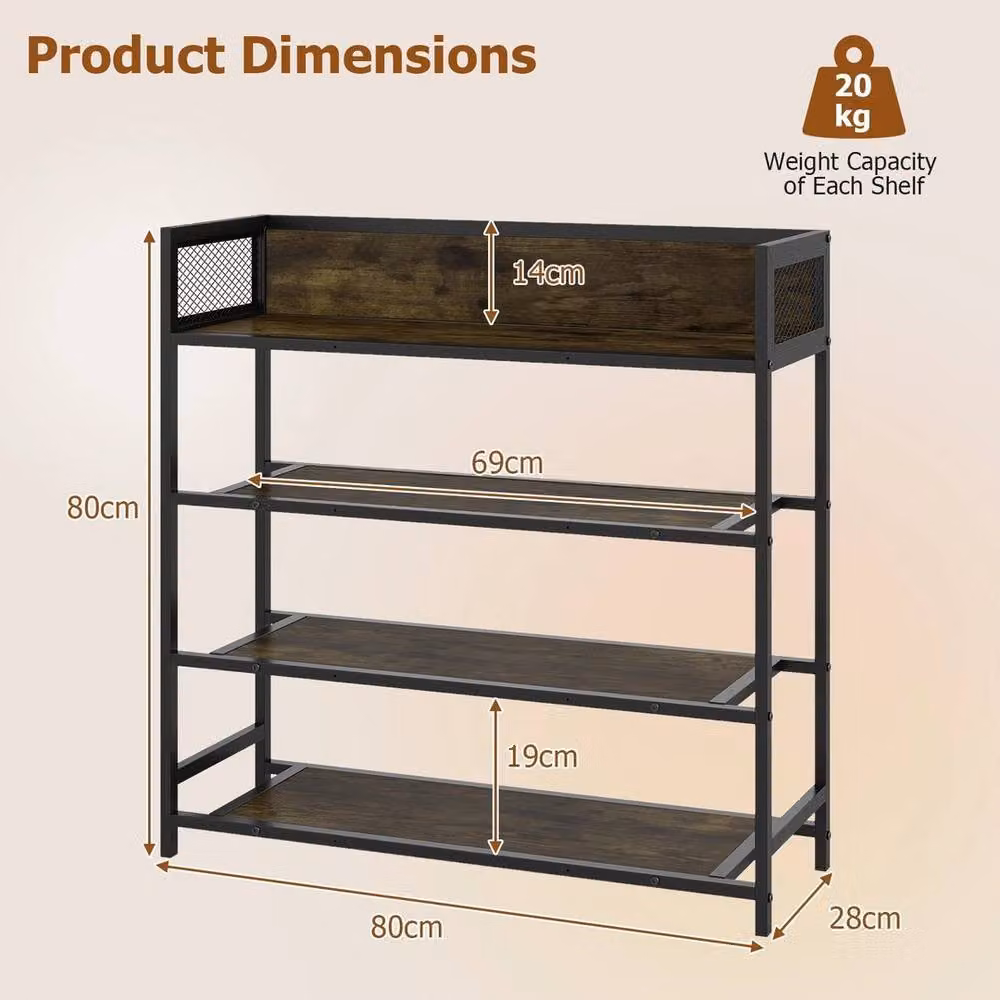 Kelvenix 4-Tier Industrial Metal Shoe Rack in Black and Brown – 2