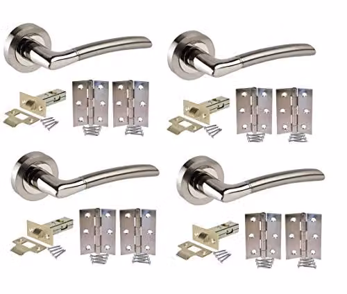 Golden Grace Indiana Round Rose Door Handles with Dual Finish Latch, 4 Sets in Gold and Silver