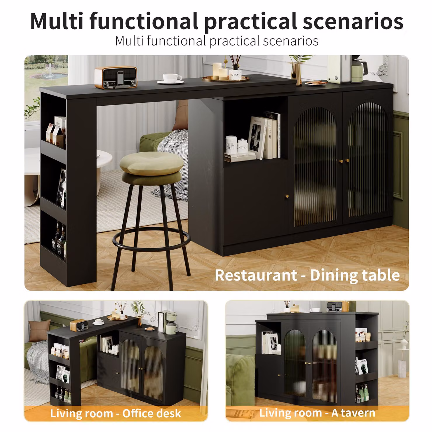 Aosom.UK Black 360 Rotating Kitchen Bar Table with Glass Doors and Versatile Storage, W/D/H: 120 x 120 x 97 cm – 4