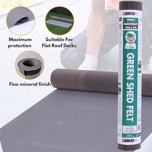 Novecrafto Heavy-Duty Standard Grade Shed Roofing Felt, Green, 10m x 1m – 1