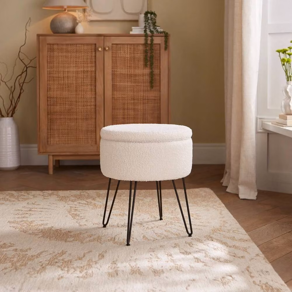 VOGREX Teddy Storage Stool in Beige Bouclé Fabric – 2