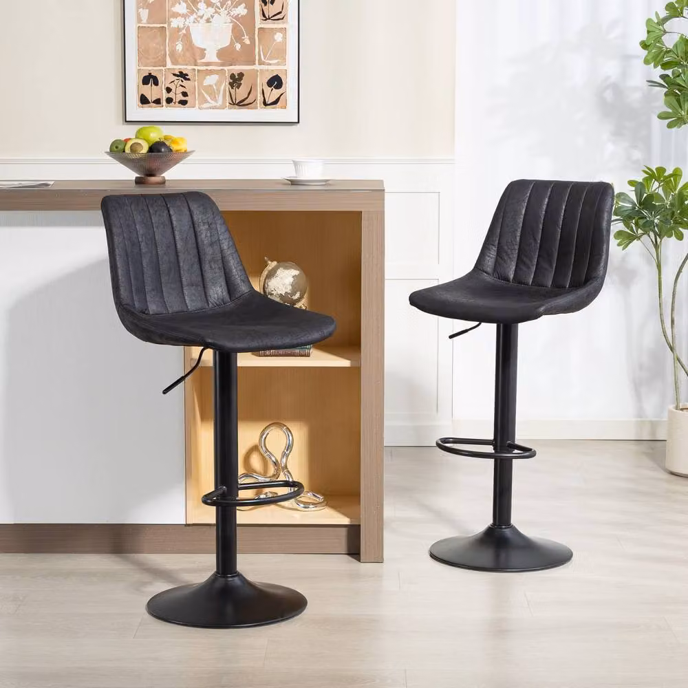 Wyld Haus Nalo Set of 2 Black Synthetic Leather Tub Style Bar Stools with 360 Degree Swivel and Metal Base – 3