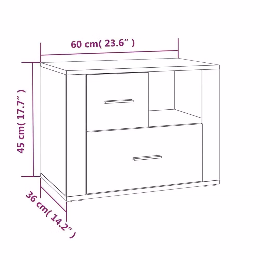 Berkfield Home Bedside Cabinet in Concrete Grey, W: 60 cm, D: 36 cm, H: 45 cm – 3