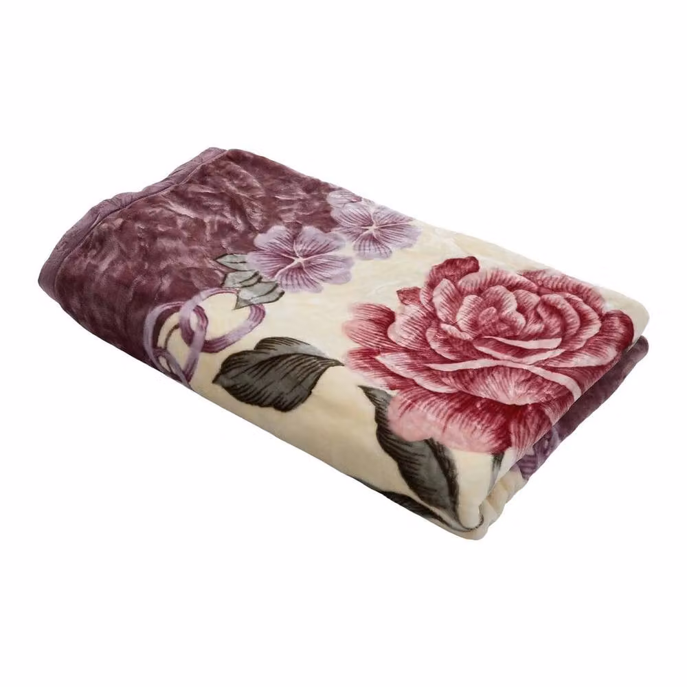 SPETLEK Heavyweight Raschel Winter Blanket in Purple, Pink and Red with Floral Design – 3