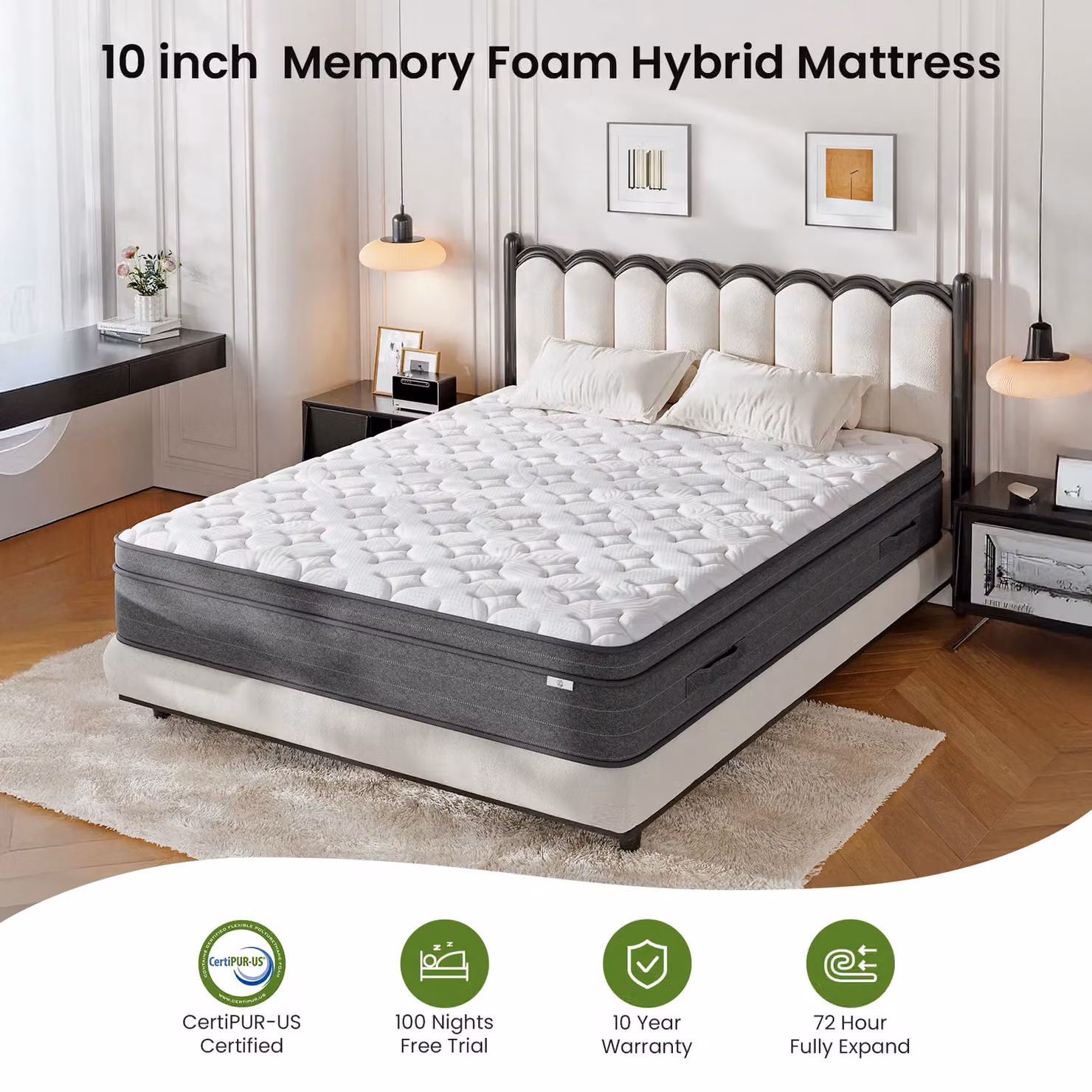 Dprodo Super King Hybrid Mattress, Medium Firm Memory Foam and Pocketed Springs, White, H 25 cm x W 200 cm x D 200 cm – 5