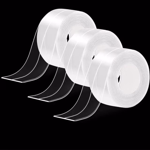 KDMD 3 Rolls Clear Waterproof Self Adhesive Double Sided Caulk Sealing Tape, W: 38 mm, L: 3.2 m per roll – 1