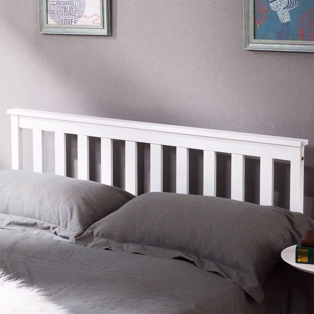 Merax White Solid Pine Wooden Bed Frame with Slatted Headboard, W/D/H: 90 x 190 x 82 cm – 5