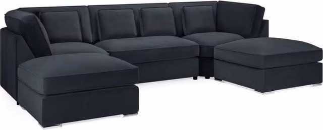 Stratus Interiors Belgravia Large U Shape Fullback Cushion Sofa in Black with Matching Ottoman – 1